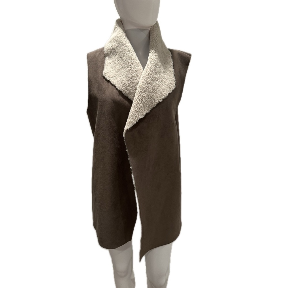 Madison & Lola Sherpa & Taupe Suede Vest Size XL